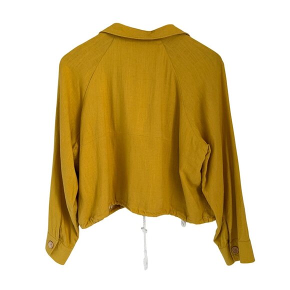 Cartonnier Mustard Yellow Cropped Jacket With Button Closure & Drawstring Hem Me - Picture 5 of 9